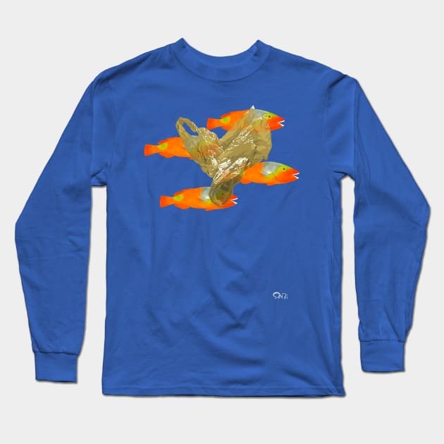 Plastic bag floating in the ocean. Long Sleeve T-Shirt by santiaguer